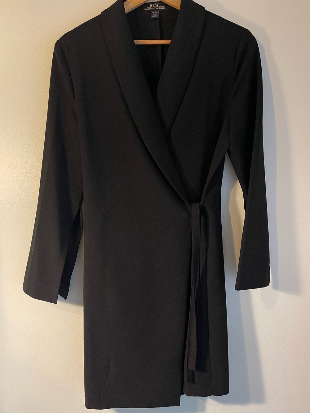 SFW Suitable For Work Black Shawl Collar Side Tie Wrap Blazer Jacket M